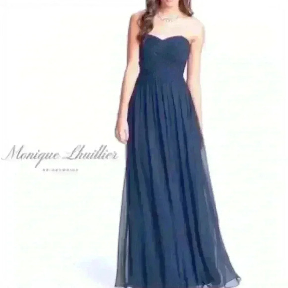 Monique Lhullier Madeline bridesmaid Navy Blue Gown Size 4 - Picture 3 of 3